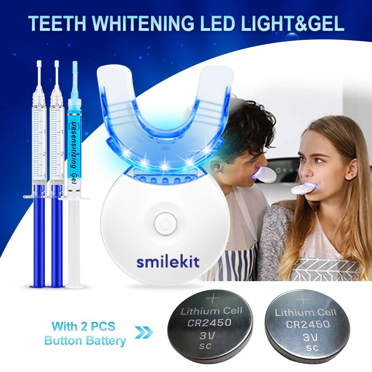 Teeth Whitening Kit - 5X LED Light Tooth Whitener with 35% Carbamide Peroxide, Mouth Trays, 3 Remineralizing Gel and Tray Case - Divinique