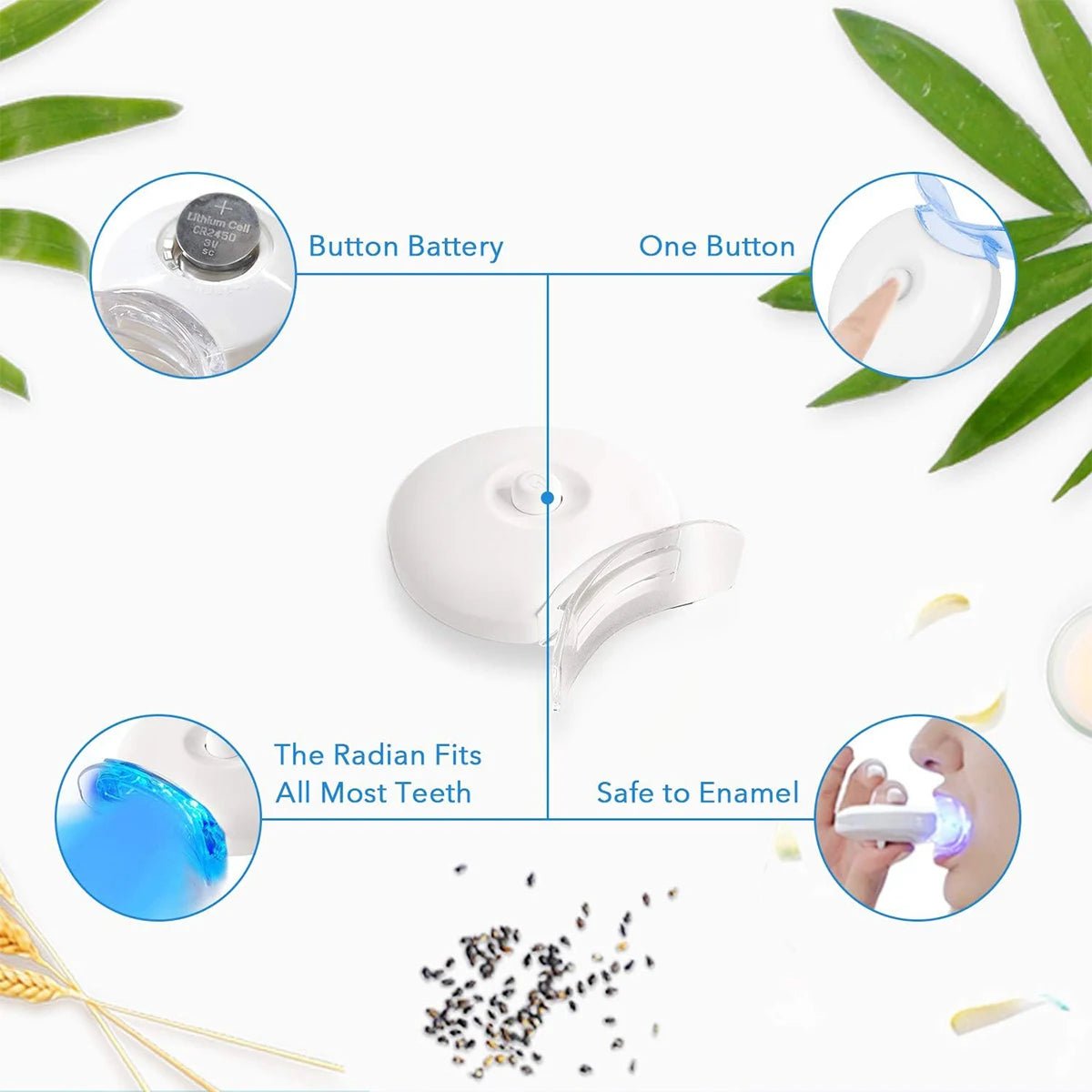 Teeth Whitening Kit - 5X LED Light Tooth Whitener with 35% Carbamide Peroxide, Mouth Trays, 3 Remineralizing Gel and Tray Case - Divinique