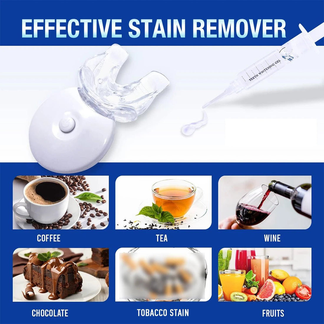 Teeth Whitening Kit - 5X LED Light Tooth Whitener with 35% Carbamide Peroxide, Mouth Trays, 3 Remineralizing Gel and Tray Case - Divinique