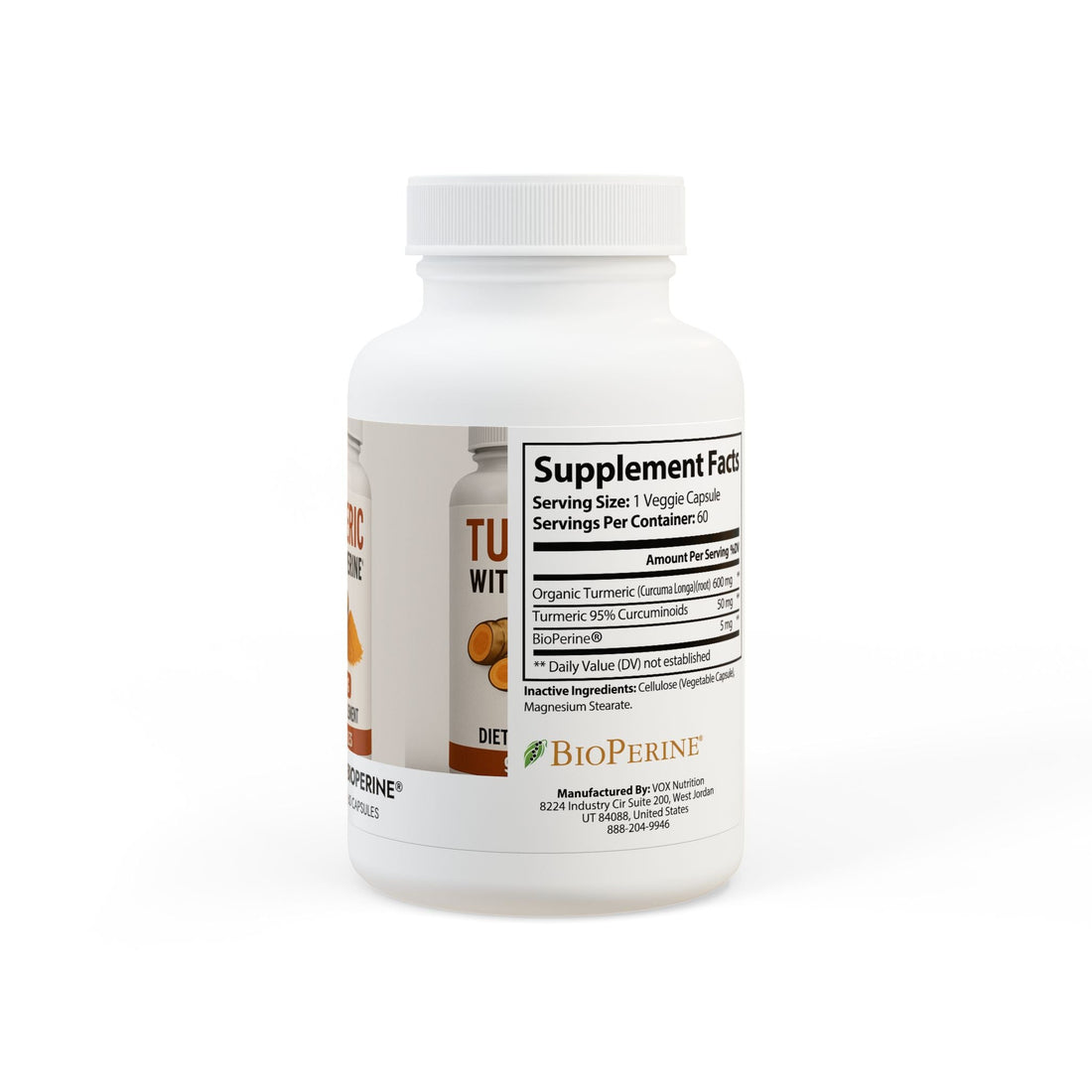 Turmeric with BioPerine® (Black Pepper Fruit Extract) Supplement (60 Capsules) - Divine Janisal Design