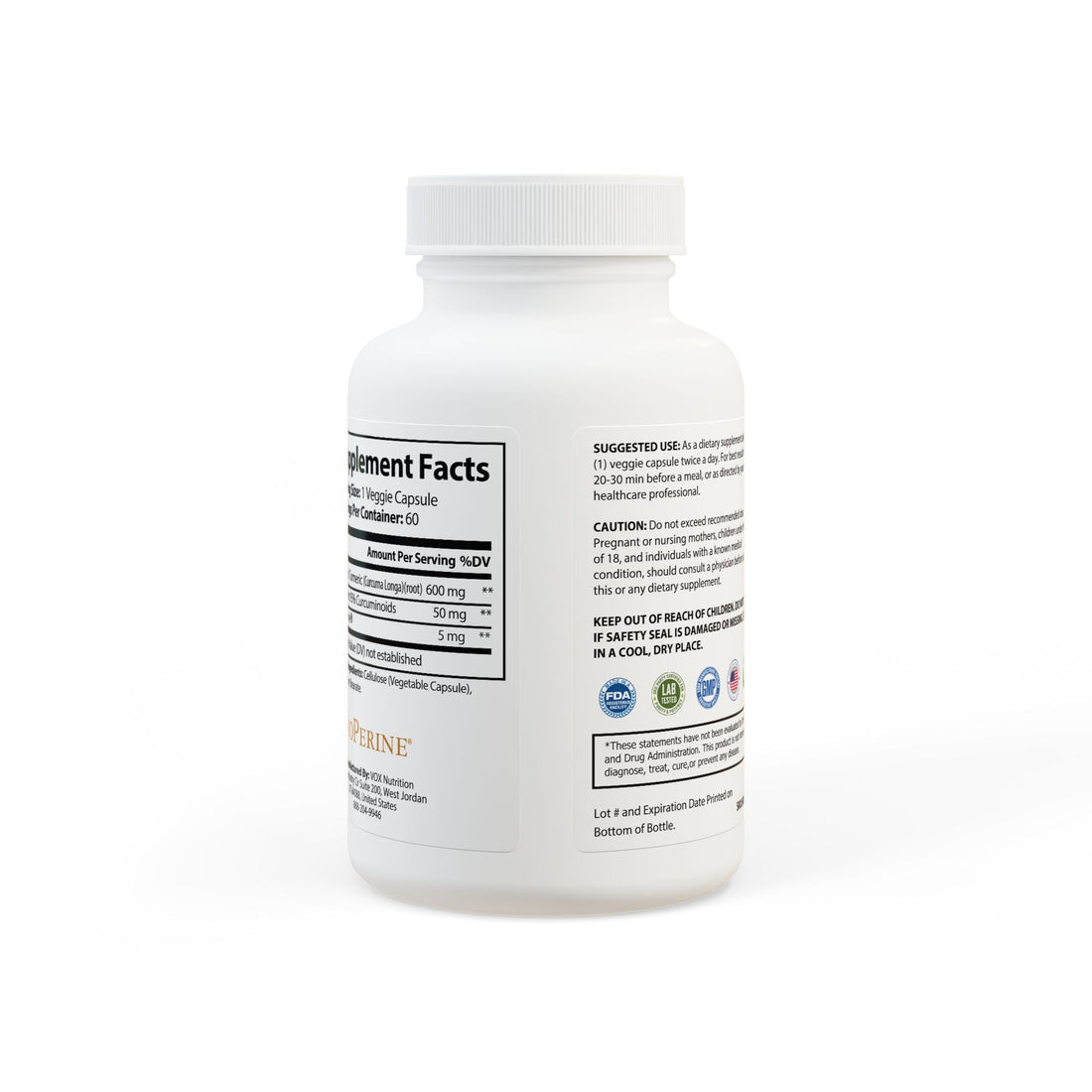 Turmeric with BioPerine® (Black Pepper Fruit Extract) Supplement (60 Capsules) - Divine Janisal Design