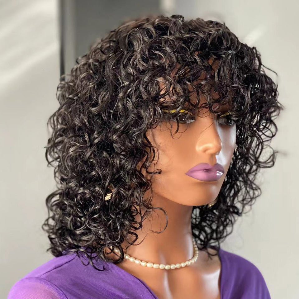 Water Wave Fringe Human Hair Wigs With Bangs - Divine Janisal Design