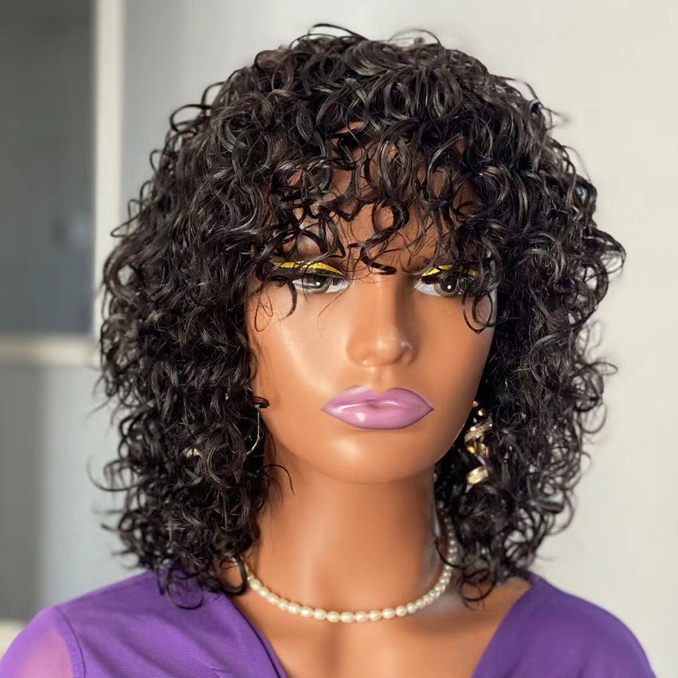 Water Wave Fringe Human Hair Wigs With Bangs - Divine Janisal Design