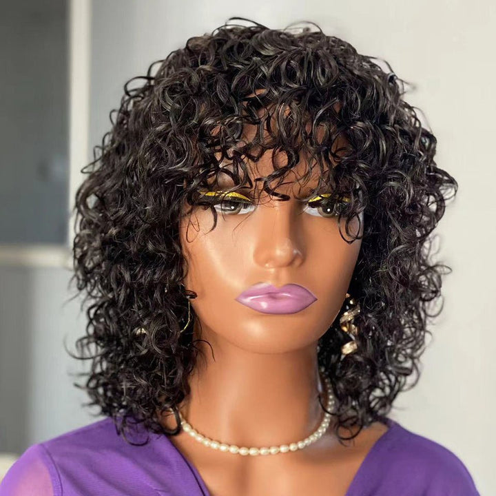 Water Wave Fringe Human Hair Wigs With Bangs - Divine Janisal Design
