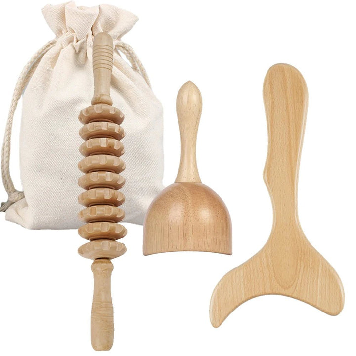 Wooden Massage Roller Tool Set, Lymphatic Drainage Massager Maderoterapia Kit, Manual Massage Tool for Body Massage Gua Sha Set - Divinique
