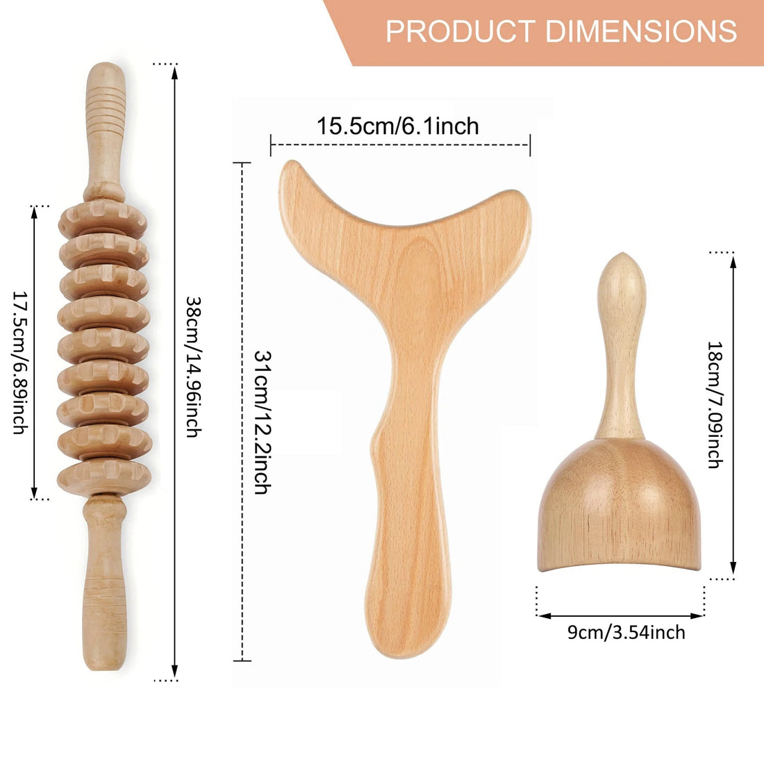 Wooden Massage Roller Tool Set, Lymphatic Drainage Massager Maderoterapia Kit, Manual Massage Tool for Body Massage Gua Sha Set - Divinique